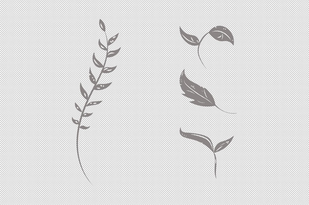 PSD clipart monochrome d'herbes et de feuilles pour le collage