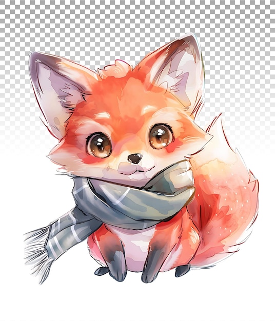 PSD clipart d'une petite renard à l'aquarelle rayonnante