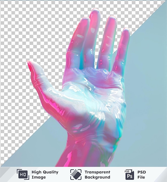 PSD clipart png à main étendue avec un doigt rose et une main bleue contre un ciel bleu clair psd premium