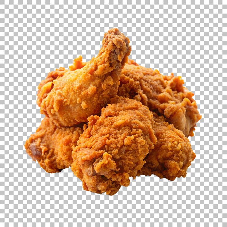 PSD el clipart de pollo frito en estilo 3d aislado en un fondo blanco transparente