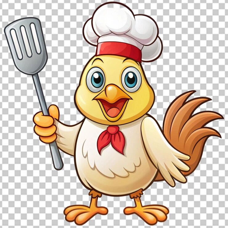 PSD un clipart de un pollo con un sombrero de chef en un fondo blanco