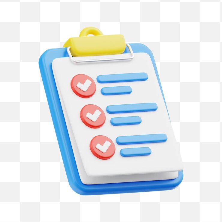 PSD clipboard com ícone de lista de verificação 3d