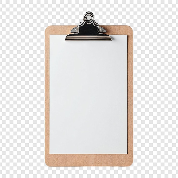 PSD clipboard con foglio bianco bianco isolato su sfondo trasparente