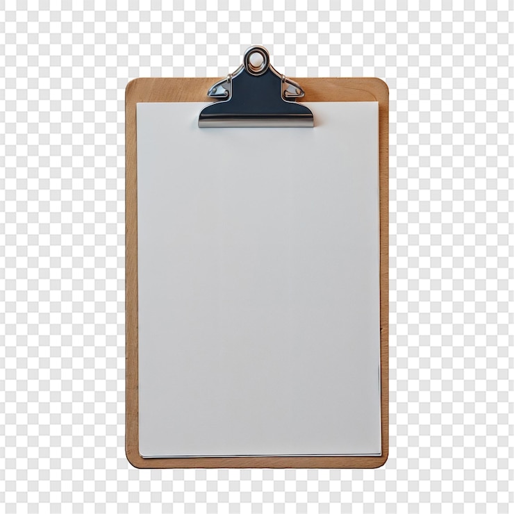 PSD clipboard con foglio bianco bianco isolato su sfondo trasparente