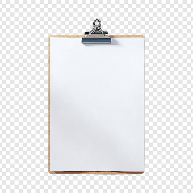 Clipboard mit einem leeren weißen Blatt, das auf einem transparenten Hintergrund isoliert ist