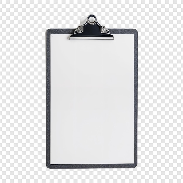 Clipboard with blank white sheet isolated on transparent background