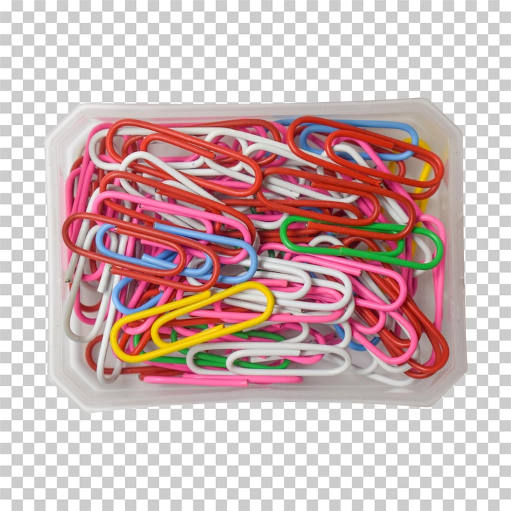 PSD clips de papel de colores en un recipiente de plástico