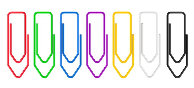 PSD clips de papel de colores con representación 3d recubierta de pvc aislados sobre un fondo transparente