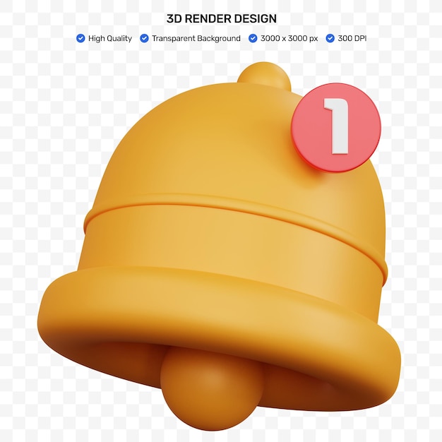 Cloche Jaune De Rendu 3d Avec Icône De Notification Rouge Et Numéro Un Isolé