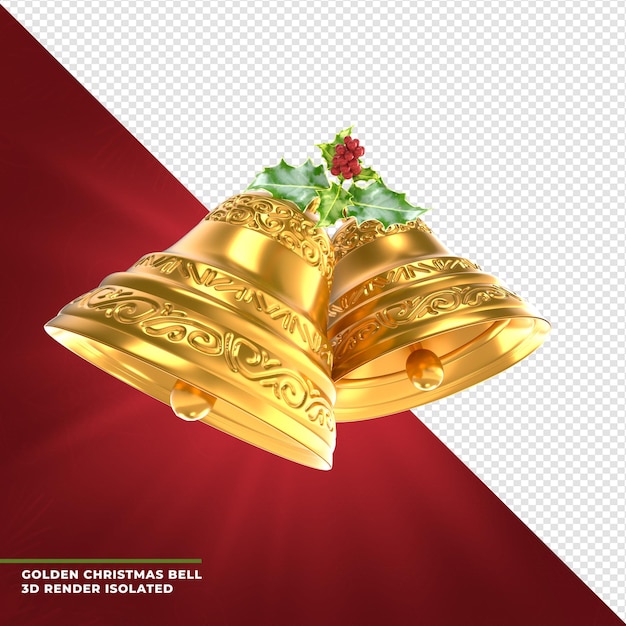 Cloche de Noël d'or rendu 3d isolé