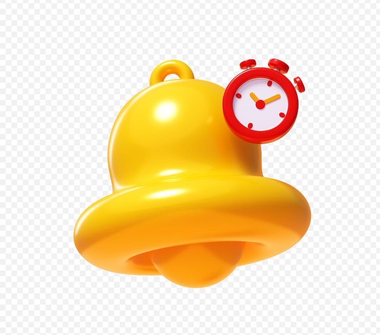 PSD cloche de notification avec icône d'horloge de réveil illustration 3d