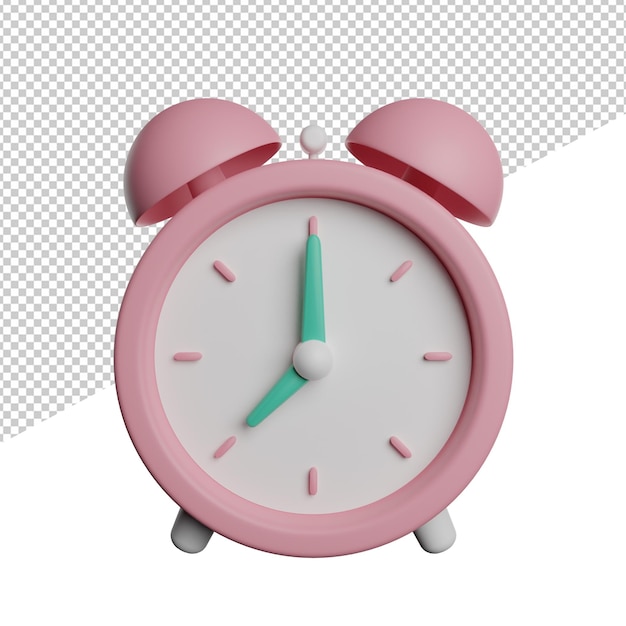 Clock alarm pink front view 3d rendering illustration transparent background icon