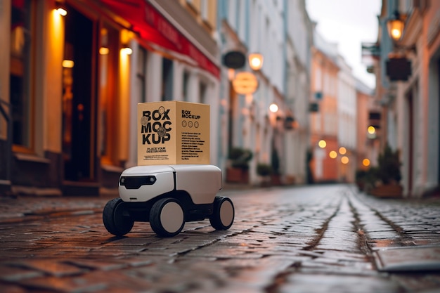 clock and collect delivery mock-up with robot handling boxes