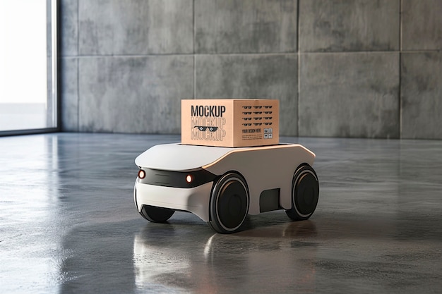 clock and collect delivery mock-up with robot handling boxes