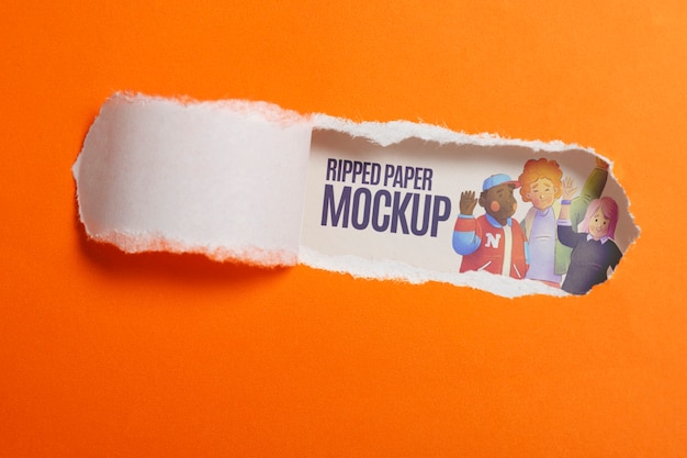 Close na maquete de papel rasgado