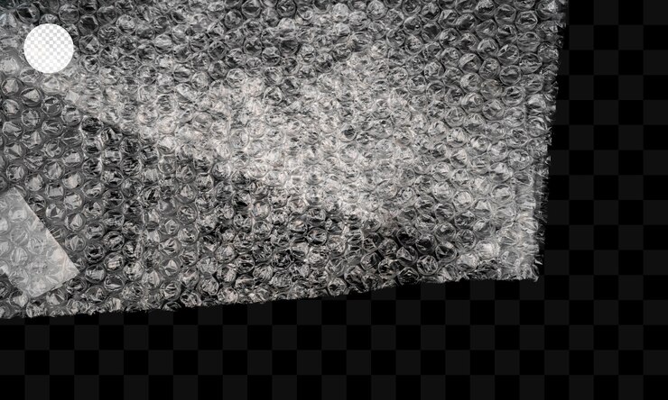 PSD close-up da textura do envoltório de bolhas mostrando suas bolhas de plástico transparentes