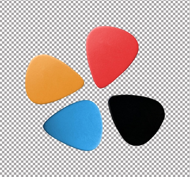 PSD close-up de 4 plectros coloridos isolados