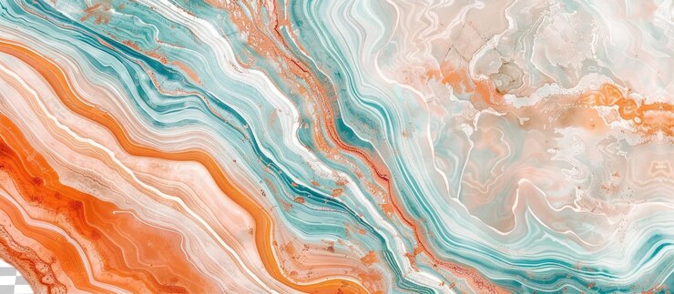PSD close-up de aqua e pêssego padrão de mármore com ondas azuis elétricas e magenta