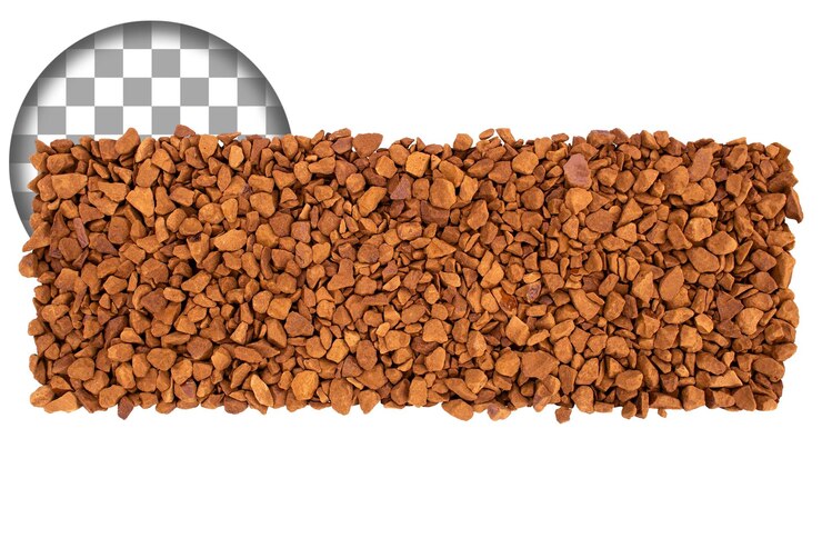 PSD close-up de café instantâneo liofilizado isolamento em um fundo transparente
