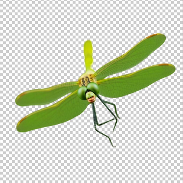PSD close-up de grande libélula verde isolado no fundo em branco