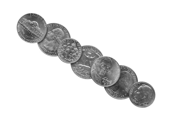 Close-up de moedas isoladas
