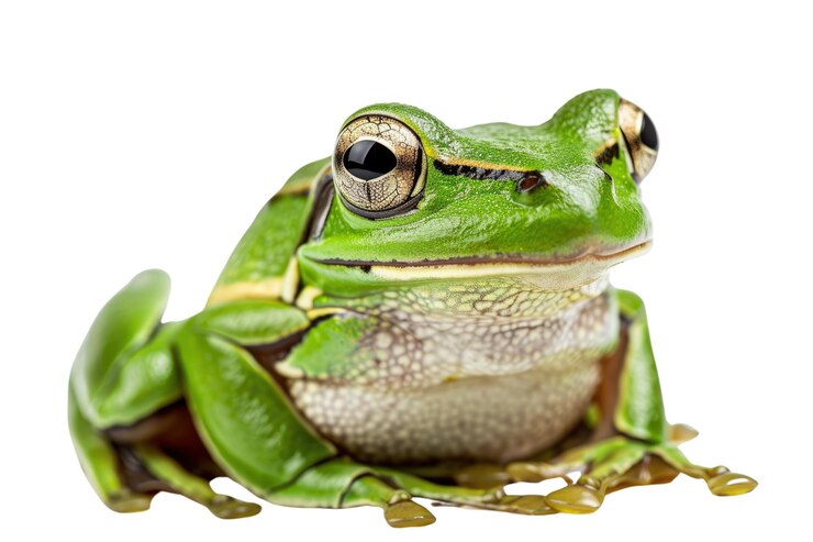 PSD close-up de sapo verde isolado em fundo branco foto de estúdio da natureza aig57