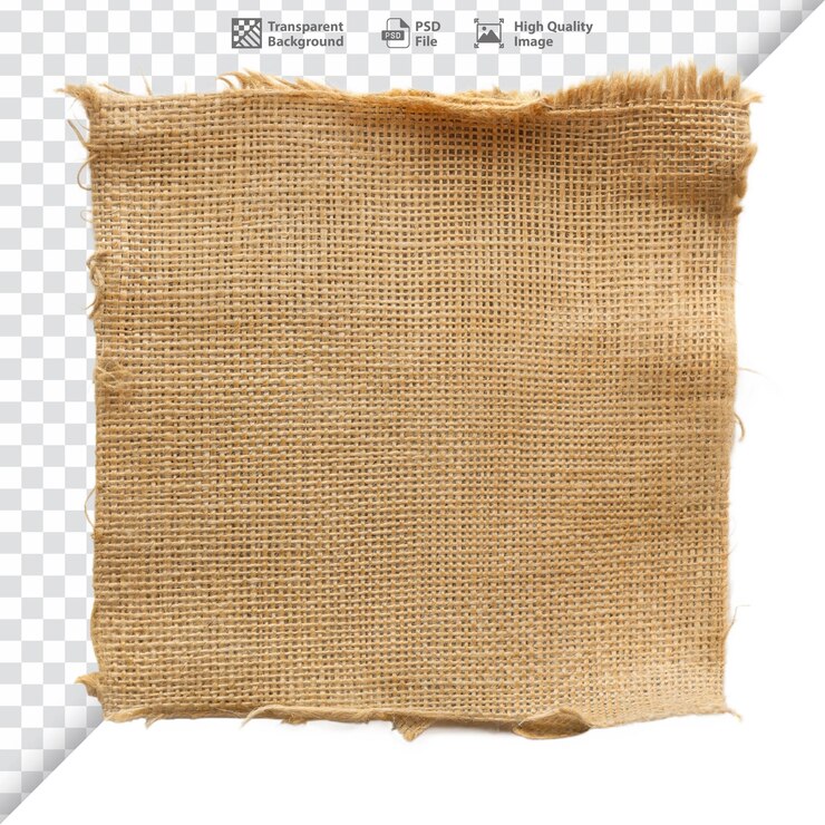 PSD close-up de tecido de burlap com bordas desgastadas isoladas em transparente