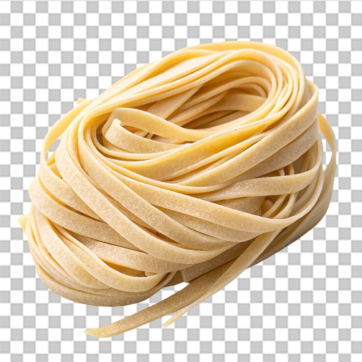 PSD close-up de um feixe de pasta de fettuccine isolado em fundo transparente