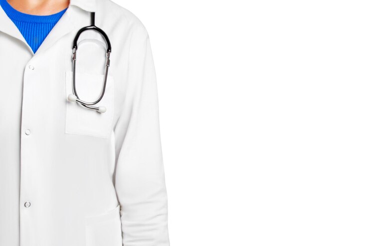 PSD close-up de um médico sem rosto em um fundo vazio para marketing médico de saúde