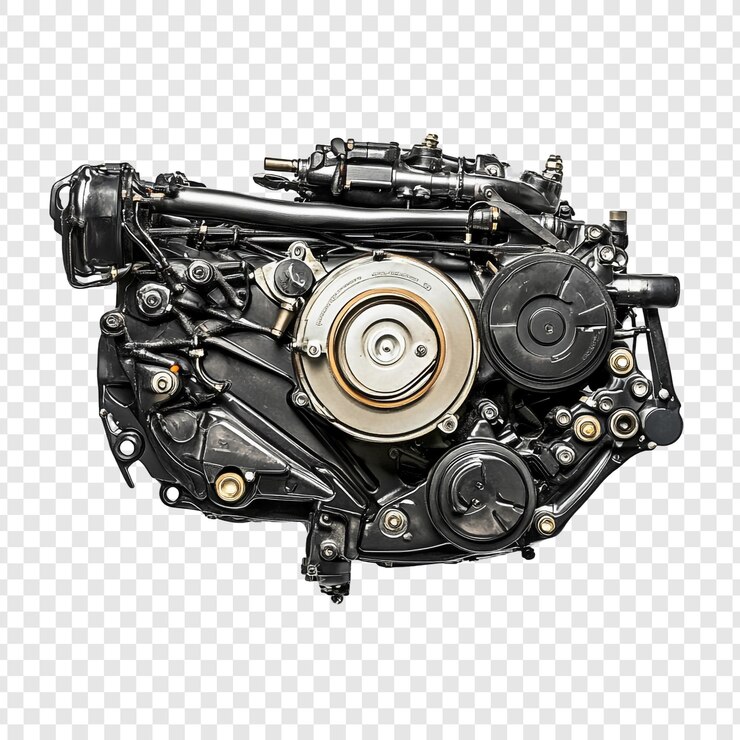 PSD close-up de um motor poderoso e complexo com detalhes intrincados