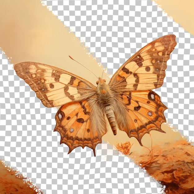 PSD close-up de uma borboleta exibindo suas asas simétricas em um transparente