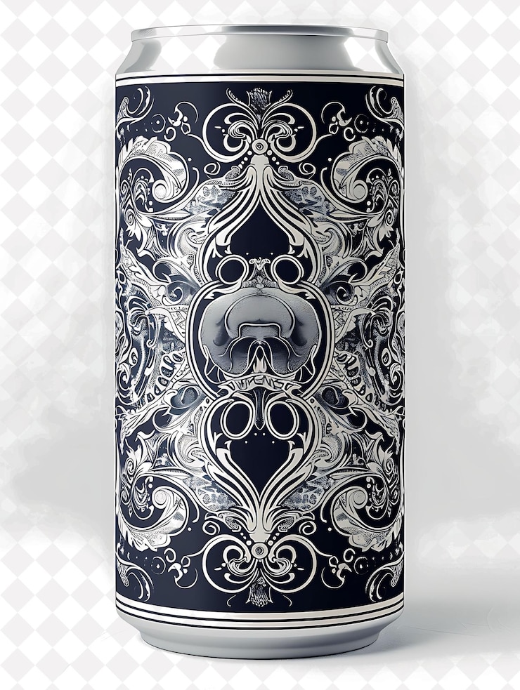 PSD close up de uma lata de cerveja com uma etiqueta detalhada decorative silv flat illustration beer culture design