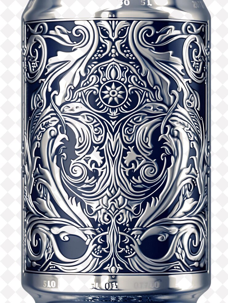 PSD close up de uma lata de cerveja com uma etiqueta detalhada decorative silv flat illustration beer culture design