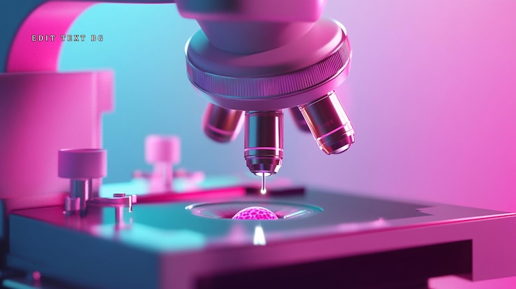 PSD close-up de uma lente de microscópio focada em uma pequena esfera