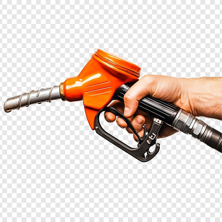PSD close-up de uma mão segurando um bico de combustível