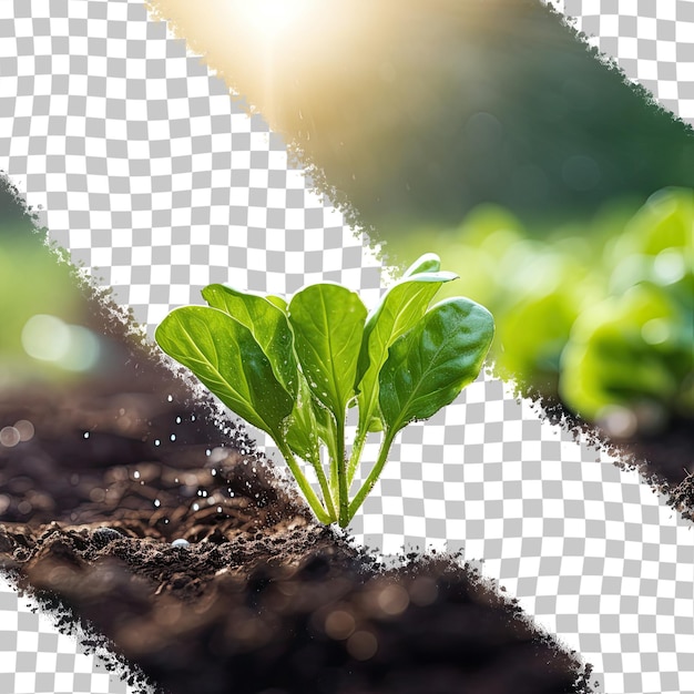 PSD close-up de uma mudinha verde em crescimento em uma estufa agrícola