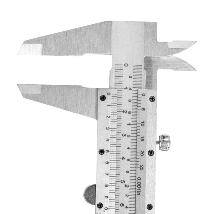 PSD close-up de uma pinça de vernier em um fundo em branco