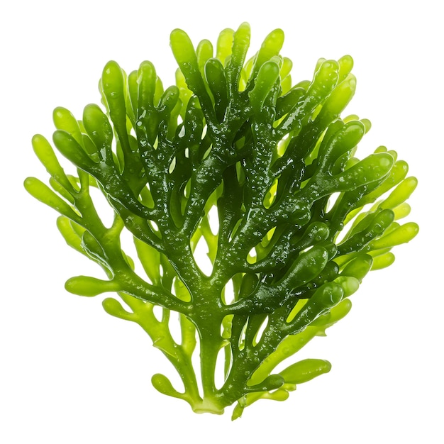 Close-up de Vibrant Green Seaweed com fundo transparente