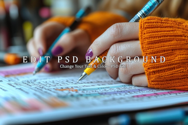 PSD close up delle mani di una persona che scrive in un quaderno
