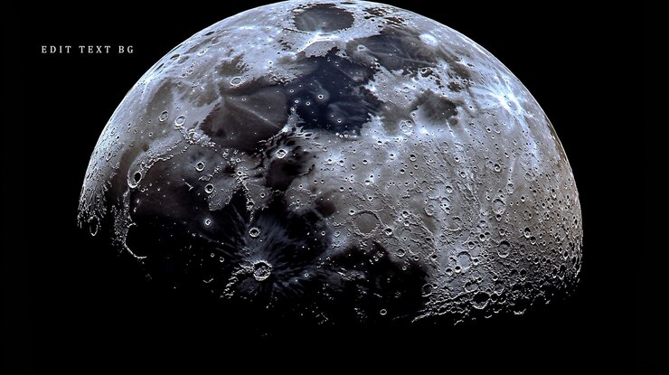 PSD close-up dettagliato della superficie delle lune che mostra crateri e consistenza su uno sfondo nero