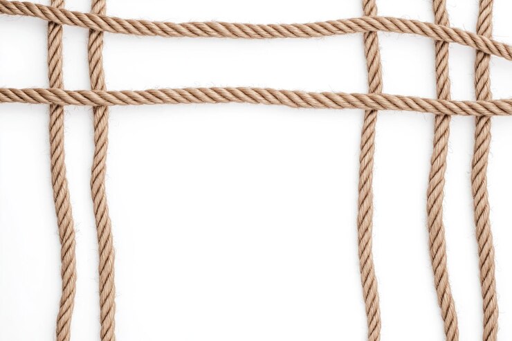 PSD close-up di corda contorta con fibre naturali su sfondo trasparente