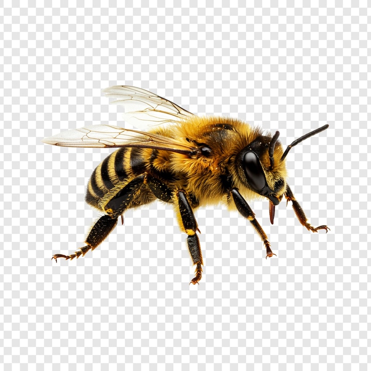 PSD close-up di un'ape mellifera su uno sfondo trasparente