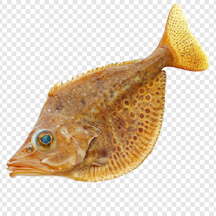 PSD close-up di un pesce piatto con coda gialla