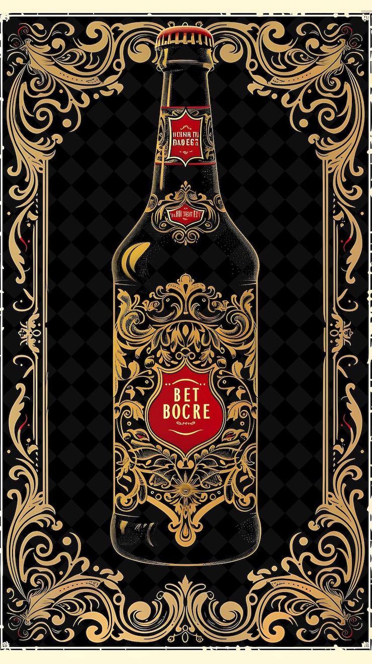PSD close up di una bottiglia di birra con un'etichetta dettagliata decorative g flat illustration beer culture design
