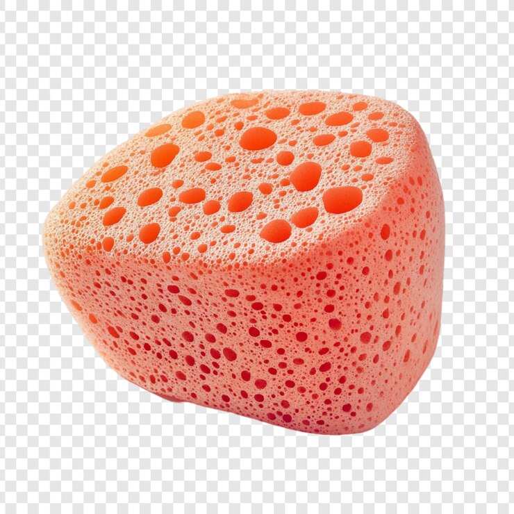 PSD close-up di una spugna da bagno color corallo con numerosi buchi