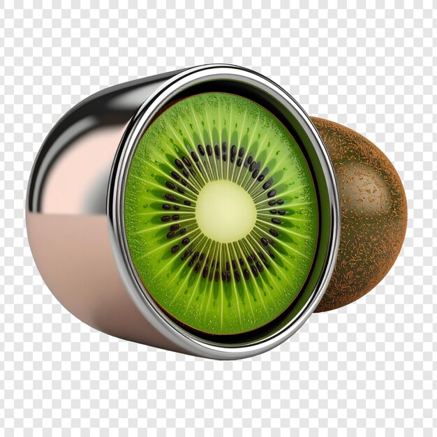 Close up digital illustration of a sliced kiwi in a metallic container