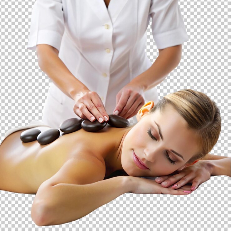 PSD close-up do terapeuta realizando massagem com pedras quentes png