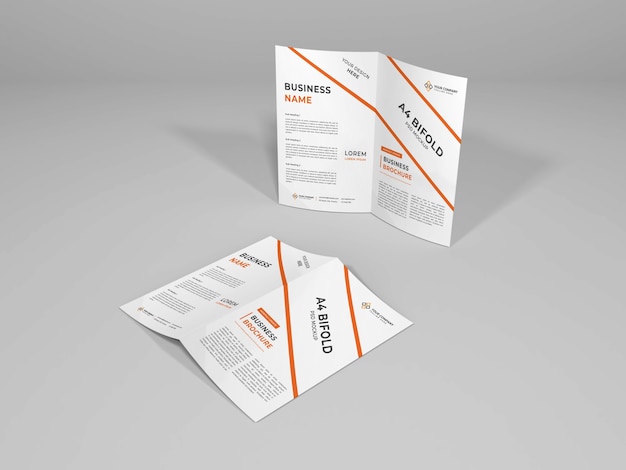 Close-up em bifold brochure mockup isolated