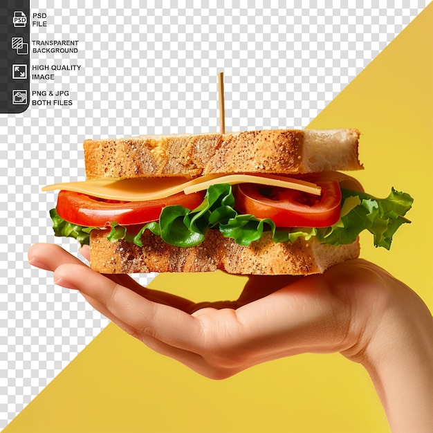 PSD close-up em delicioso sanduíche segurar na mão isolado em fundo transparente