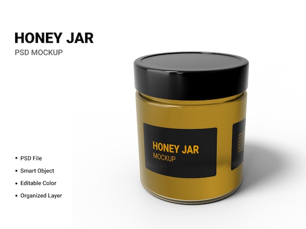 Close-up em honey jar mockup isolated